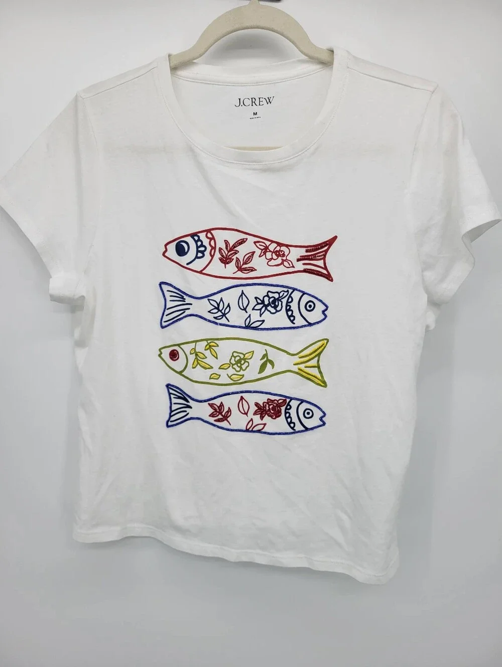 J Crew Broken-in-jersey sardine graphic T-shirt with beads